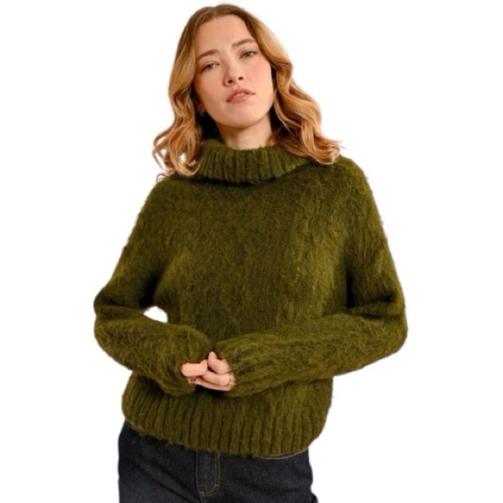 Nwt Molly Bracken Khaki/Green Boxy Thick Knit Turtleneck Sweater Size Xs